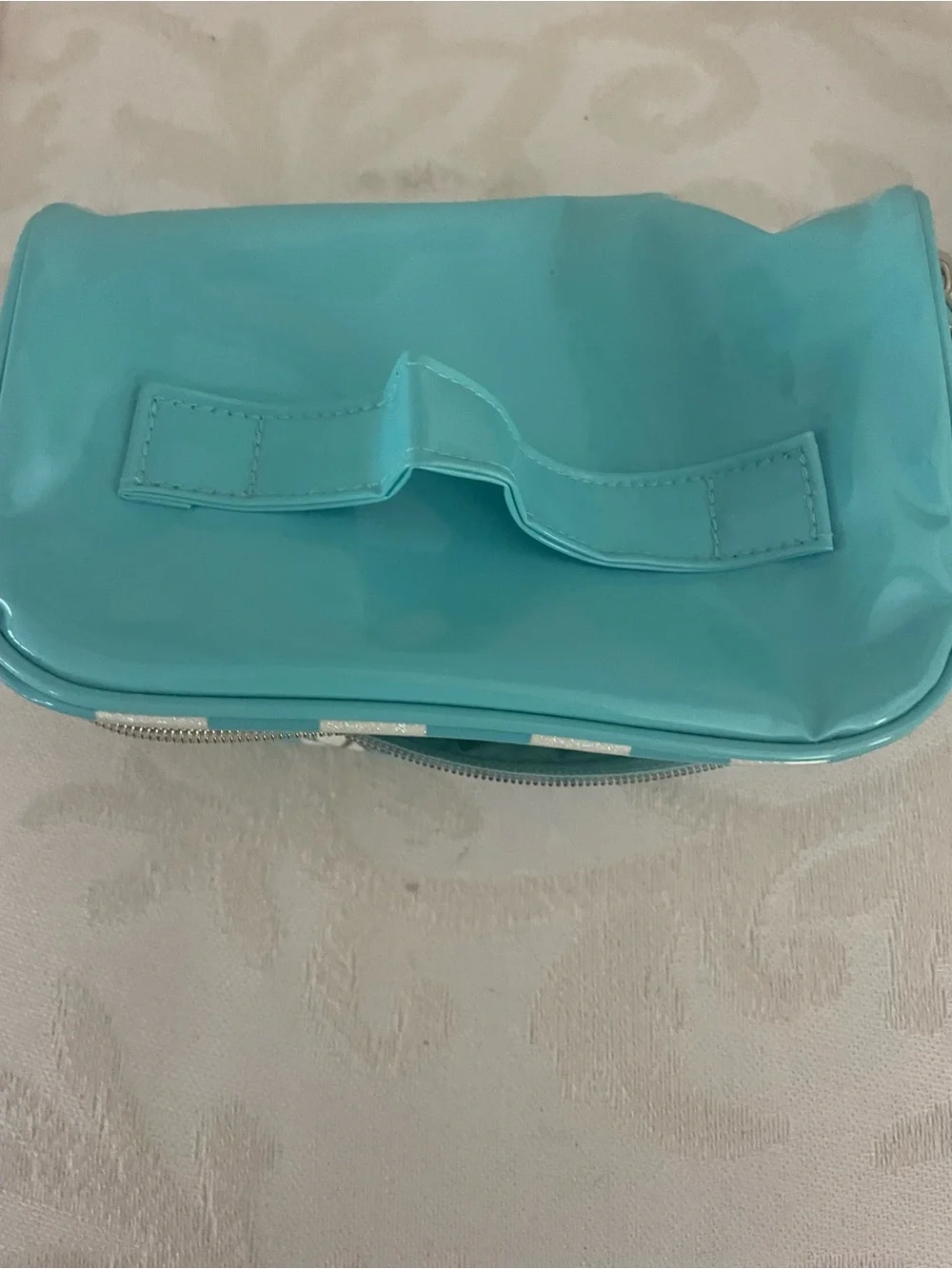 Beautiful Striped Cosmetic Bag - Turquoise and White